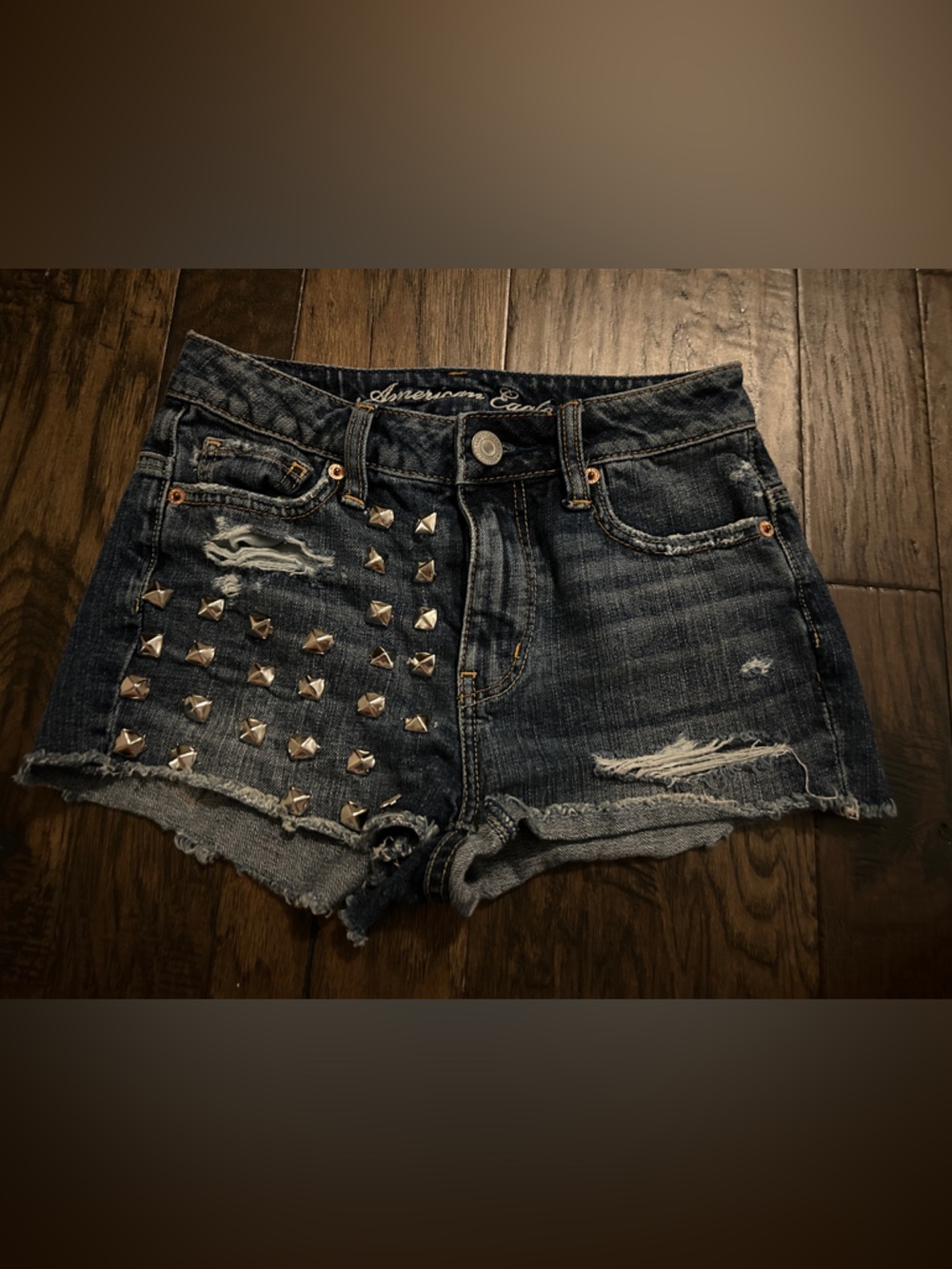 American Eagle Outfitters Dark Blue Studded Denim Shorts
